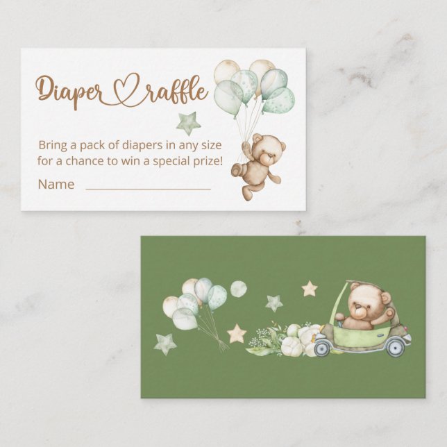 Teddy Bear Baby Bear Baby Shower Diaper Raffle  En Enclosure Card (Front/Back)