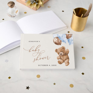Teddy Bear, Baby Bear, Blue Balloons, Baby Shower Guest Book