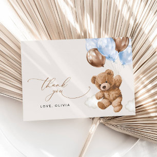 Teddy Bear, Baby Bear, Blue Balloons, Baby Shower Thank You Card
