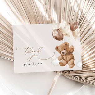 Teddy Bear, Baby Bear, Brown Balloons, Baby Shower Thank You Card