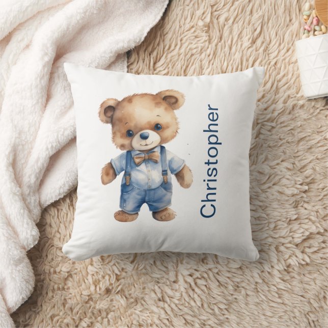 Teddy Bear Baby Boy Baby Shower Gift Nursery Throw Pillow (Blanket)