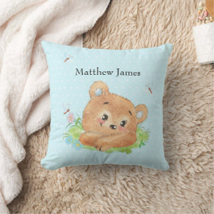 Teddy Bear Baby Boy Blue Throw Pillow