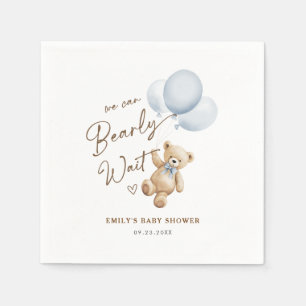 Teddy Bear Baby Boy Shower Blue White Napkin