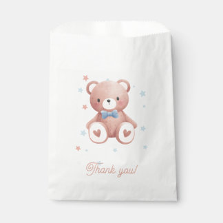 Teddy Bear Baby Boy Shower Favor Bag - Blue Stars