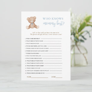 Teddy Bear Baby Boy Shower game Invitation