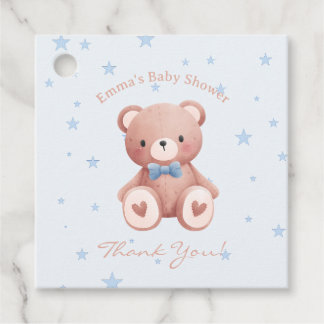 Teddy Bear Baby Boy Shower - Soft Blue Stars Favour Tags