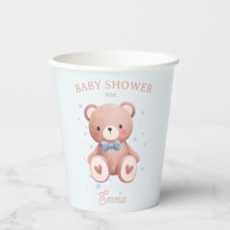 Teddy Bear Baby Boy Shower - Soft Blue Stars Paper Cups