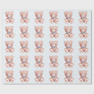 Teddy Bear Baby Boy Shower - Soft Blue Stars Wrapping Paper