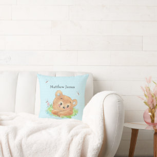 Teddy Bear Baby Boy Theme Throw Pillow