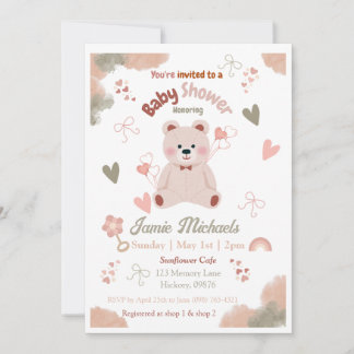 Teddy Bear Baby Girl Baby shower Invitation