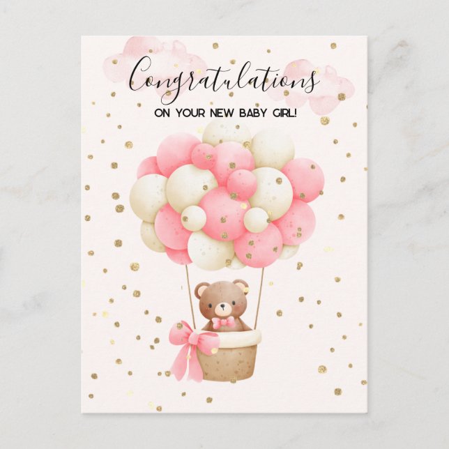 Teddy Bear Baby Girl congratulations Card (Front)