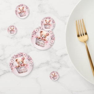 Teddy Bear Baby Girl Pink Flowers Party Elegant Confetti