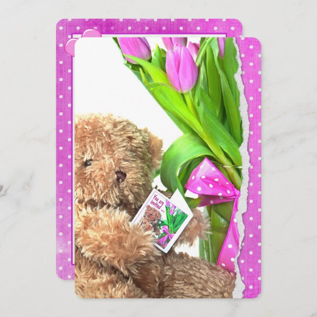 Teddy Bear Baby Girl Shower Invitation (Front/Back)