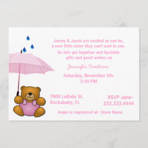 Teddy Bear Baby Girl Sprinkle Shower Invitation