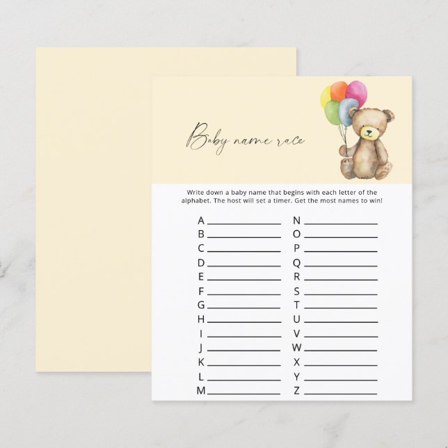 Teddy Bear - Baby name race game (Front/Back)