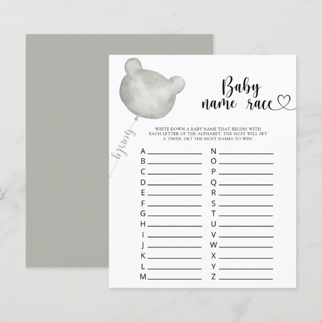 Teddy Bear Baby name race game (Front/Back)