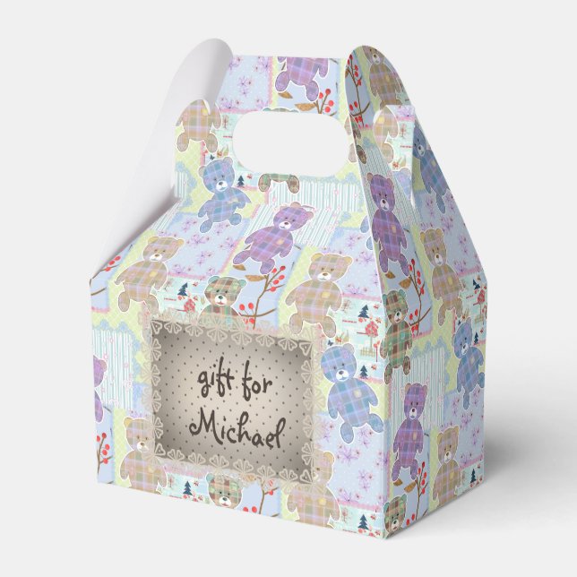 Teddy bear, baby pattern favor box (Front Side)