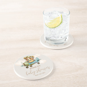 Teddy Bear Baby Pilot Airplane Baby Shower Coaster
