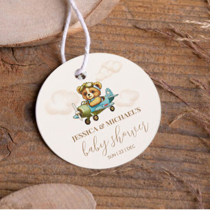 Teddy Bear Baby Pilot Airplane Baby Shower Favour Tags