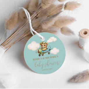 Teddy Bear Baby Pilot Airplane Baby Shower Favour Tags