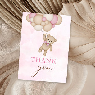 Teddy Bear Baby Pink Thank You Card