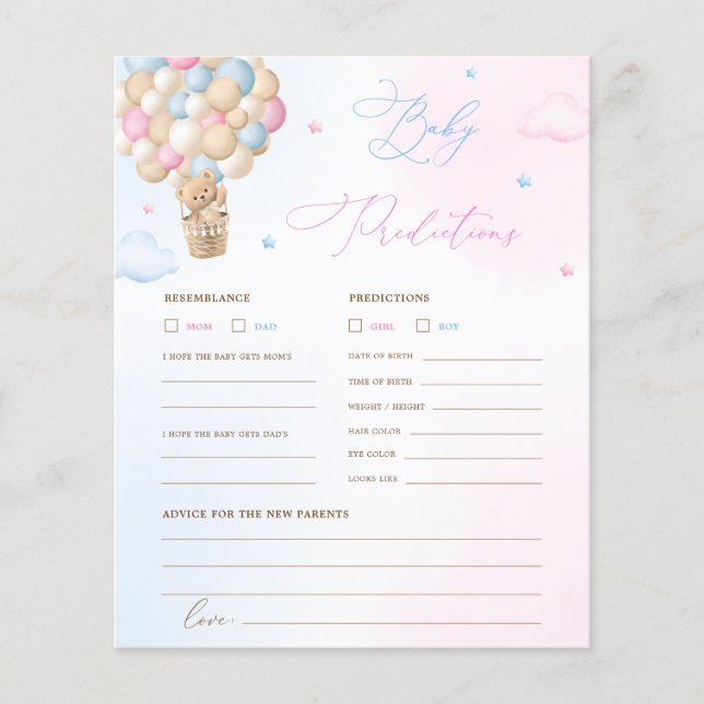 Teddy Bear Baby Predictions and Advice Game (Front)