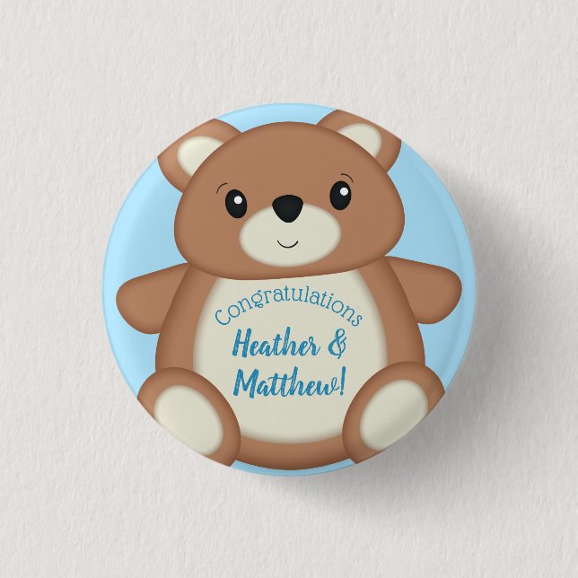 Teddy Bear Baby Shower 1 Inch Round Button (Front)