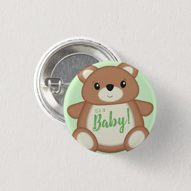 Teddy Bear Baby Shower 1 Inch Round Button (Front & Back)