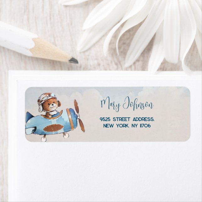 Teddy bear baby shower Adresse de retour Label (En situation)