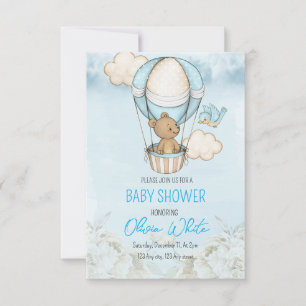 Teddy Bear Baby Shower Air Balloon Boy Baby Shower Invitation