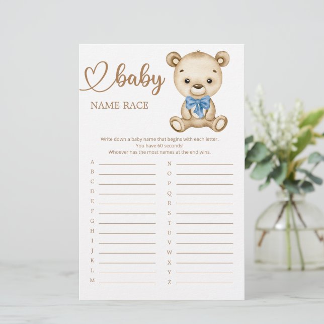 Teddy Bear Baby Shower Baby Name Race Game (Standing Front)