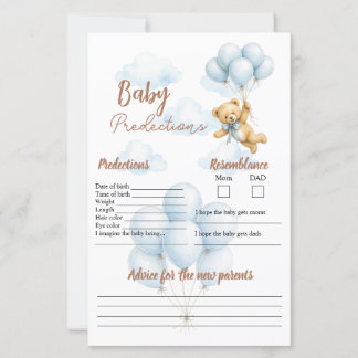 Teddy Bear Baby shower Baby Predictions game