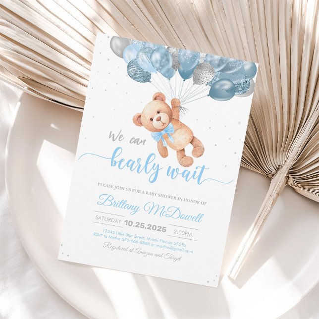 Teddy Bear Baby Shower Balloons Invitation (Creator Uploaded)