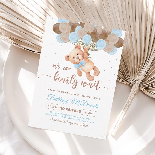 Teddy Bear Baby Shower Bear with Balloons Invitation (Creator Uploaded)