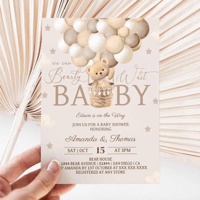 Teddy Bear Baby Shower  Bearly Wait Invitation (Creator Uploaded)