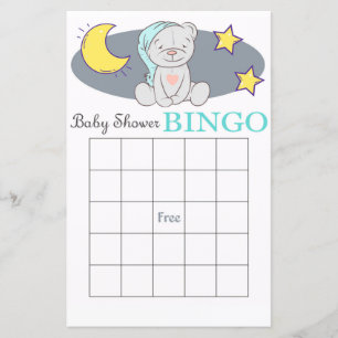 Teddy bear baby shower bingo card