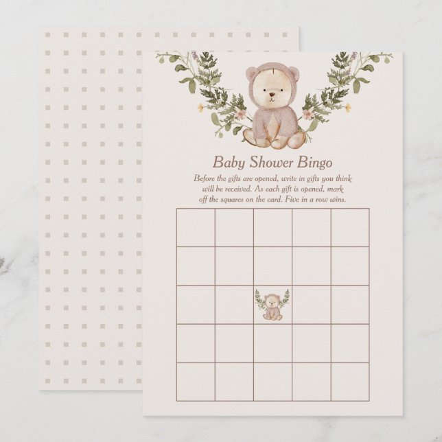 Teddy Bear Baby Shower Bingo Game Template (Front/Back)