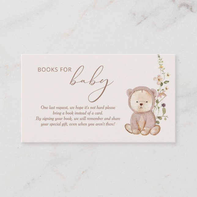 Teddy Bear Baby Shower Books for Baby Enclosure Card (Front)