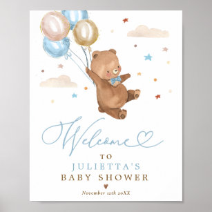 Teddy Bear Baby Shower Boy Blue Bear Welcome  Poster