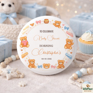 Teddy Bear Baby Shower Boy   Cute Blue Bear 1 Inch Round Button