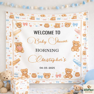 Teddy Bear Baby Shower Boy   Cute Blue Bear  Banner