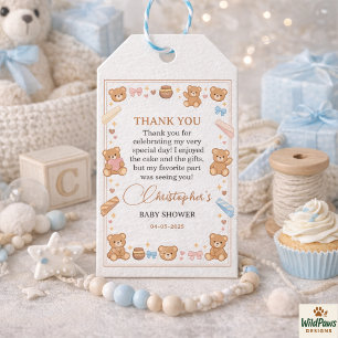 Teddy Bear Baby Shower Boy   Cute Blue Bear Gift Tags