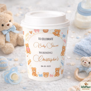Teddy Bear Baby Shower Boy Cute Blue Bear Paper Cups