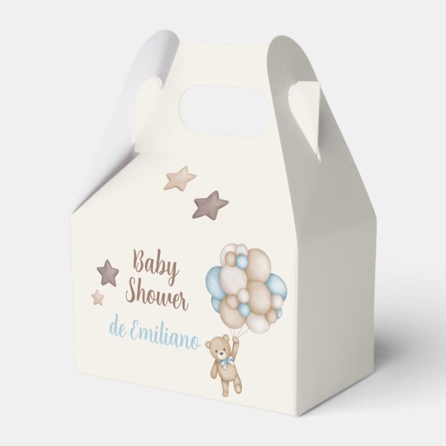 Teddy Bear Baby Shower Boy Favor Box (Front Side)