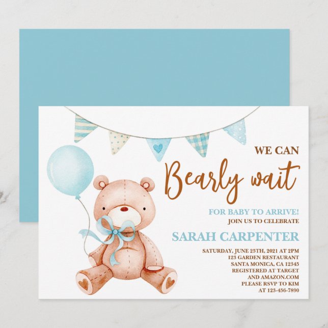 Teddy Bear Baby Shower Boy Invitation (Front/Back)