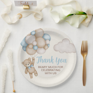 Teddy Bear Baby Shower Boy Paper Plate