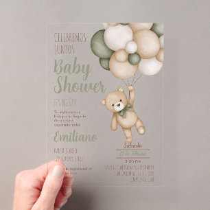 Teddy Bear Baby Shower Boy Spanish acrylic Invitat Acrylic Invitations