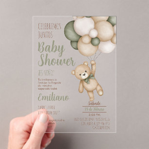 Teddy Bear Baby Shower Boy Spanish acrylic Invitat Invitations