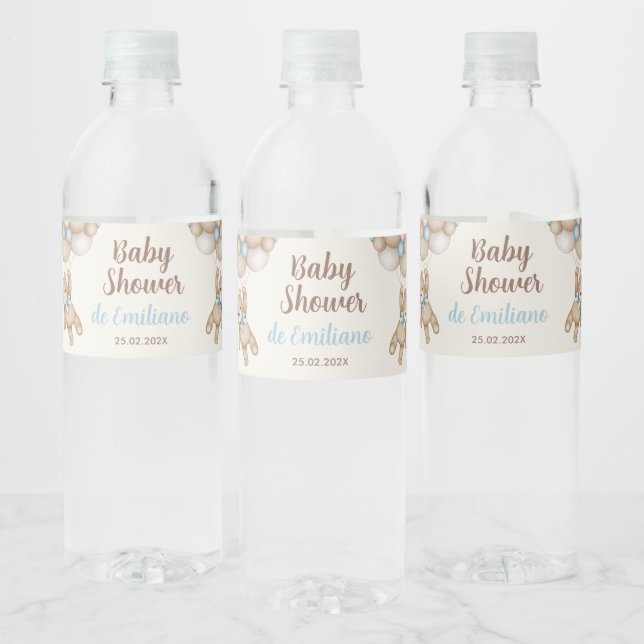 Teddy Bear Baby Shower Boy Water Bottle Label (Bottles)
