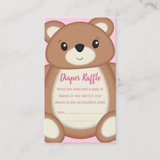 Teddy Bear Baby Shower Diaper Raffle Enclosure Card (Front)
